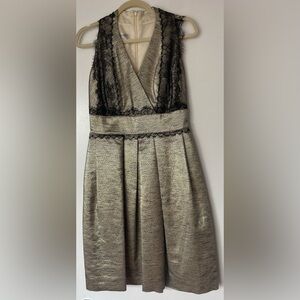 KAY UNGER Bronze Metallic & Lace Fit & Flare Sleeveless Cocktail Dress Size 6